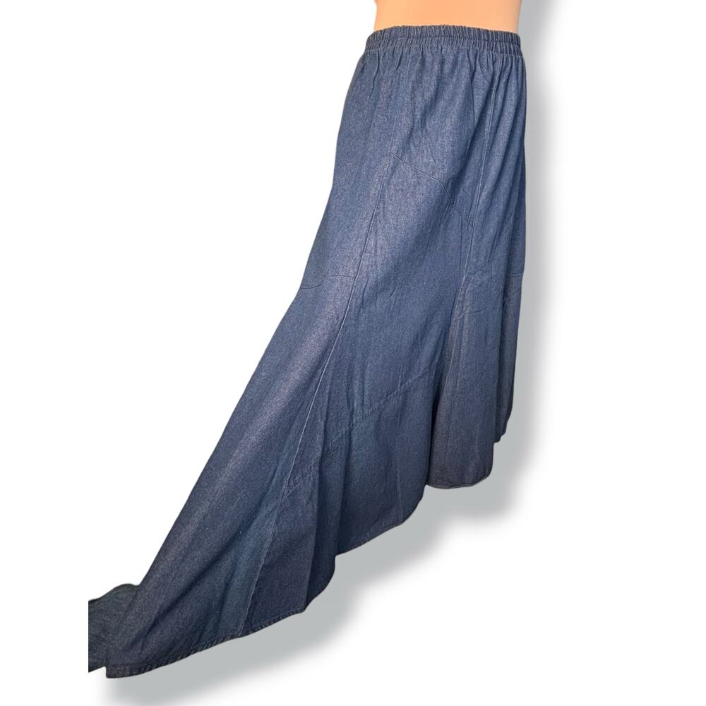 Vintage Circle T Chambray Denim Maxi Skirt‎ Boho Cowgirl Rustic Modest Festival